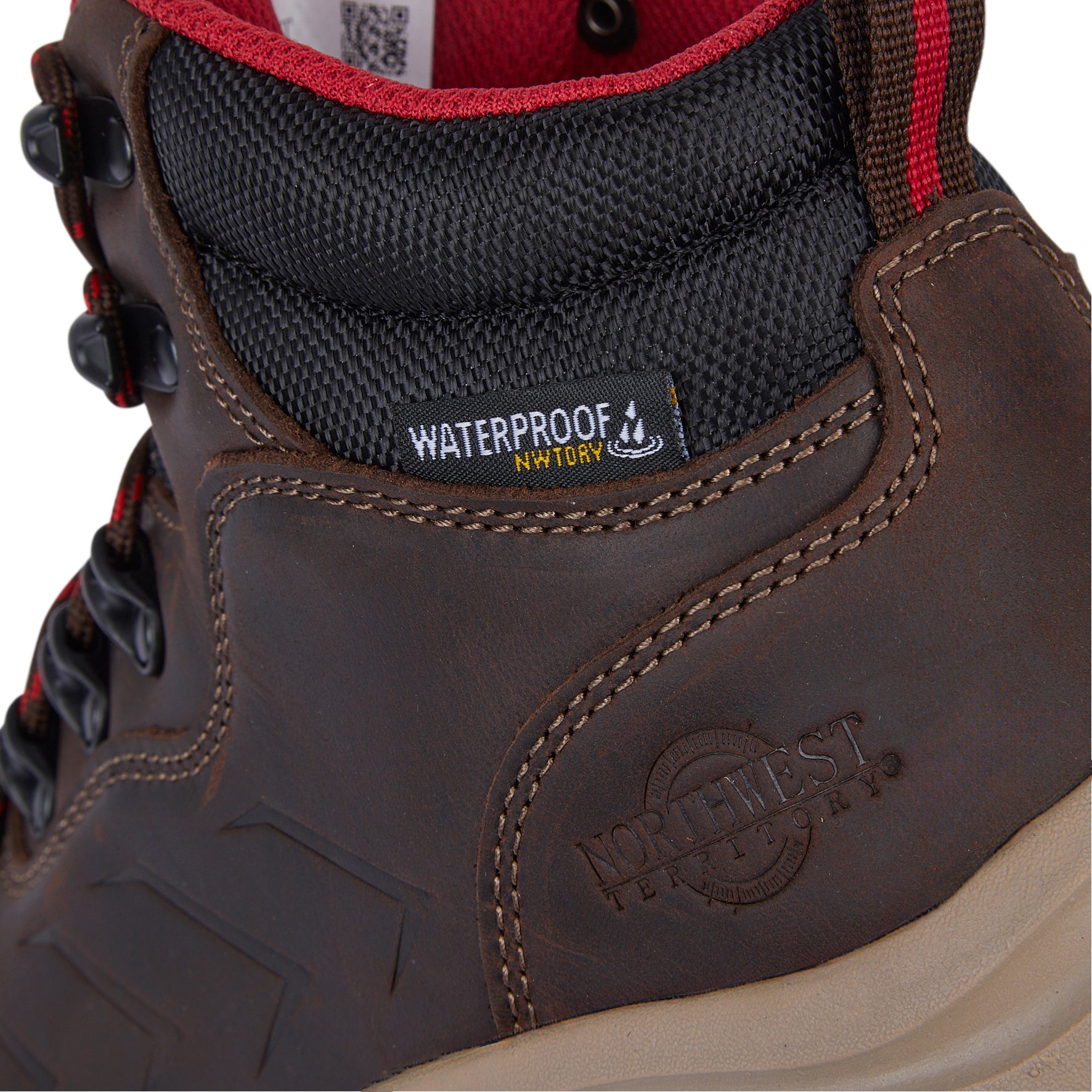 Detail of MALVEEN Waxy Brown women's walking boots highlighting the premium leather upper and waterproof construction.