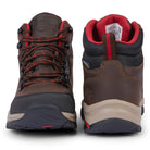 Front and back views of MALVEEN Waxy Brown waterproof walking boots showing secure lacing, padded heel and premium leather upper.