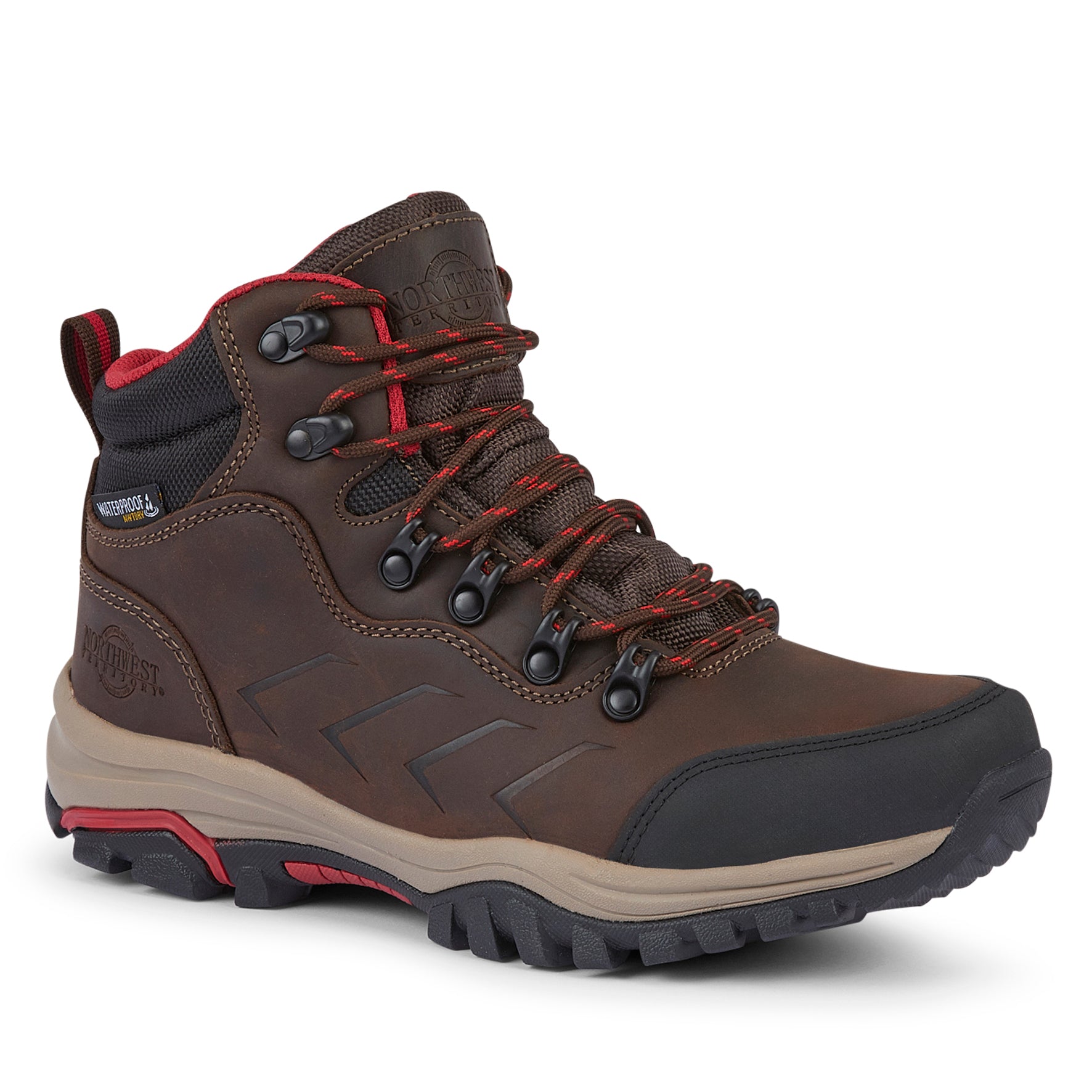 MALVEEN Waxy Brown women's premium leather waterproof walking boots with a supportive heel and durable outdoor sole.