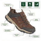 Close-up of the premium suede leather upper on Steen men's waterproof walking shoes showcasing quality craftsmanship and durable outdoor performance.