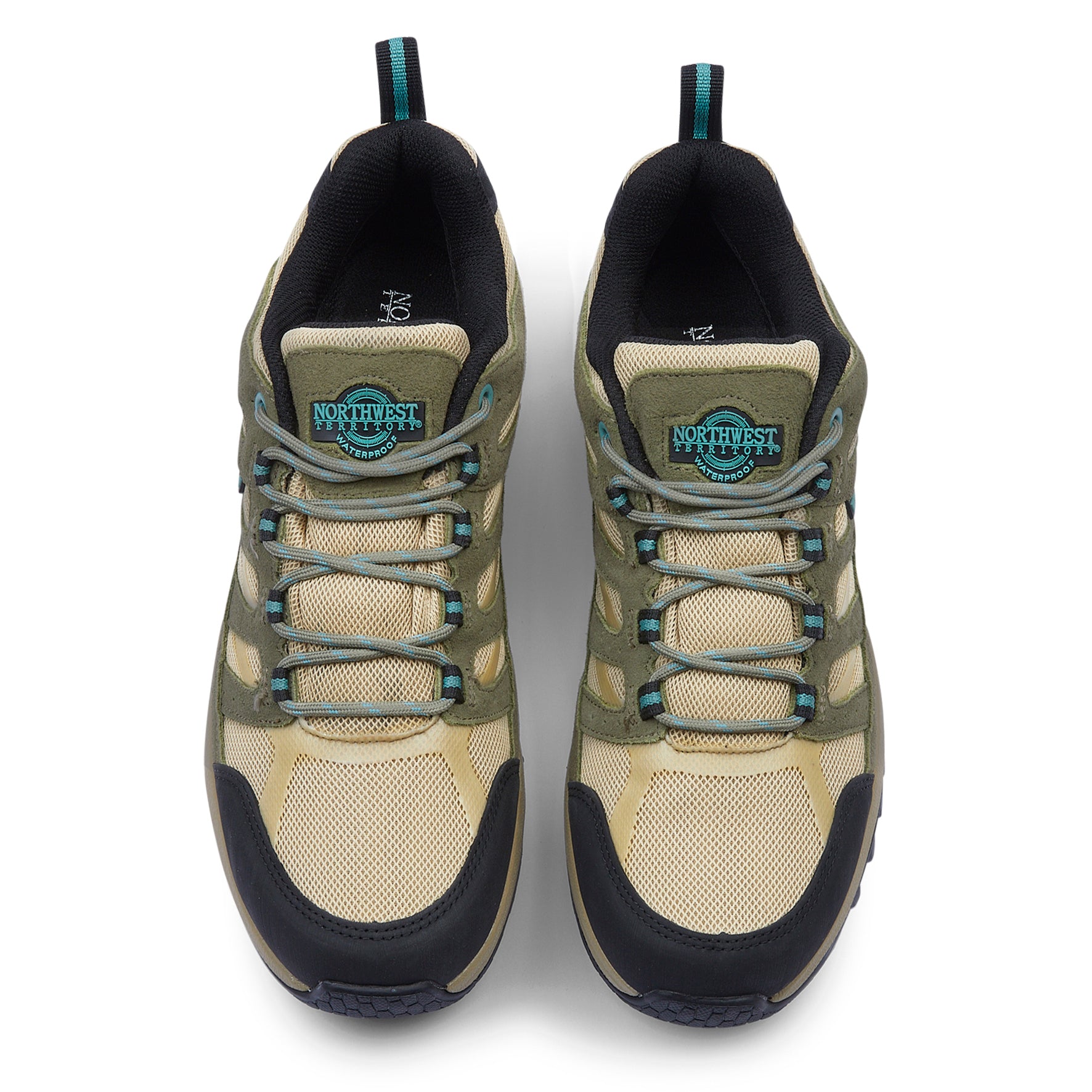 Front view of RANGER Green waterproof walking shoes with secure lace fastening, cushioned collar and supportive fit for comfortable outdoor walking.