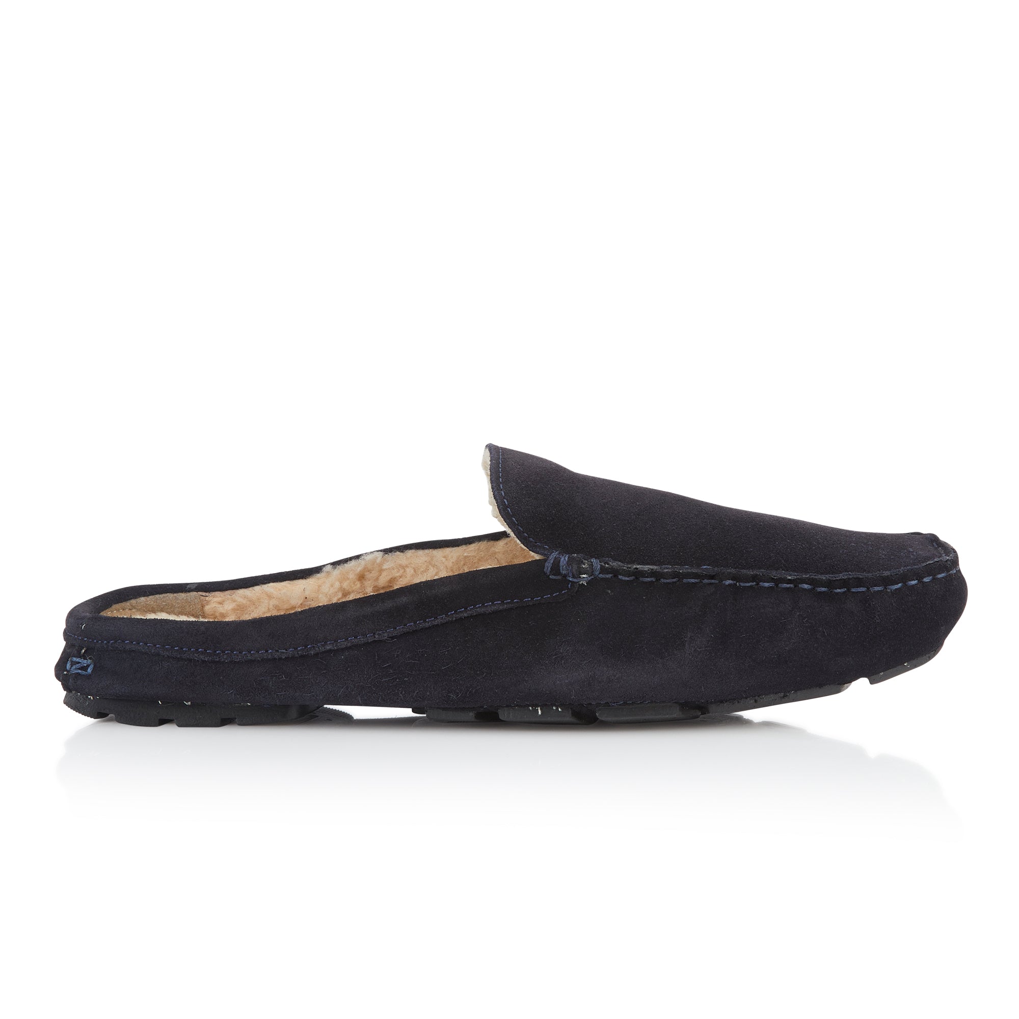 RUPERT Men's Suede Leather Fleece Loafer Slide Slippers - Navy