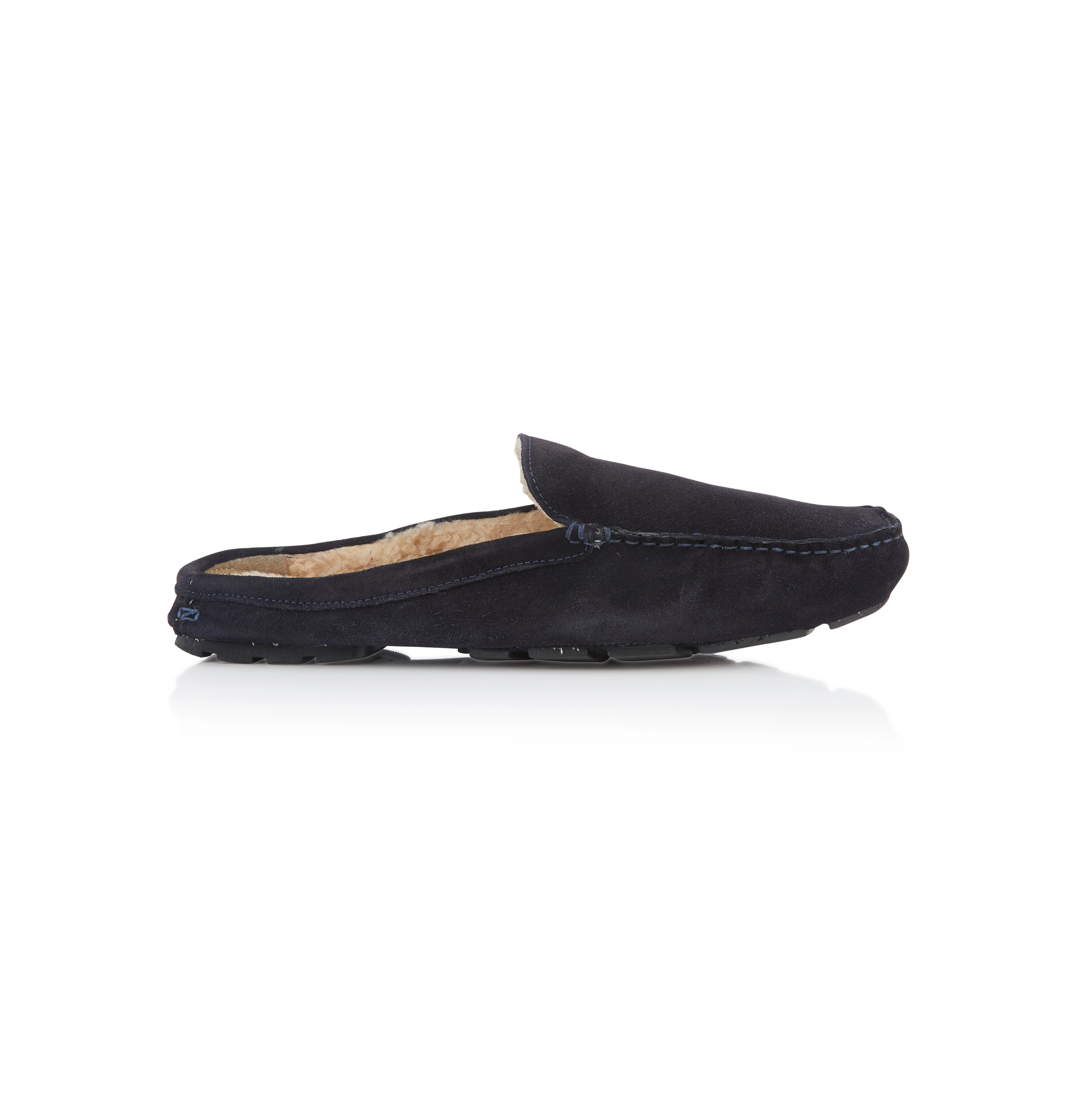 RUPERT Men's Suede Leather Fleece Loafer Slide Slippers - Navy