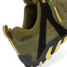 Rear view of GLYDER Ranger Green suede leather walking shoes showing padded heel support and waterproof construction for all-day comfort.