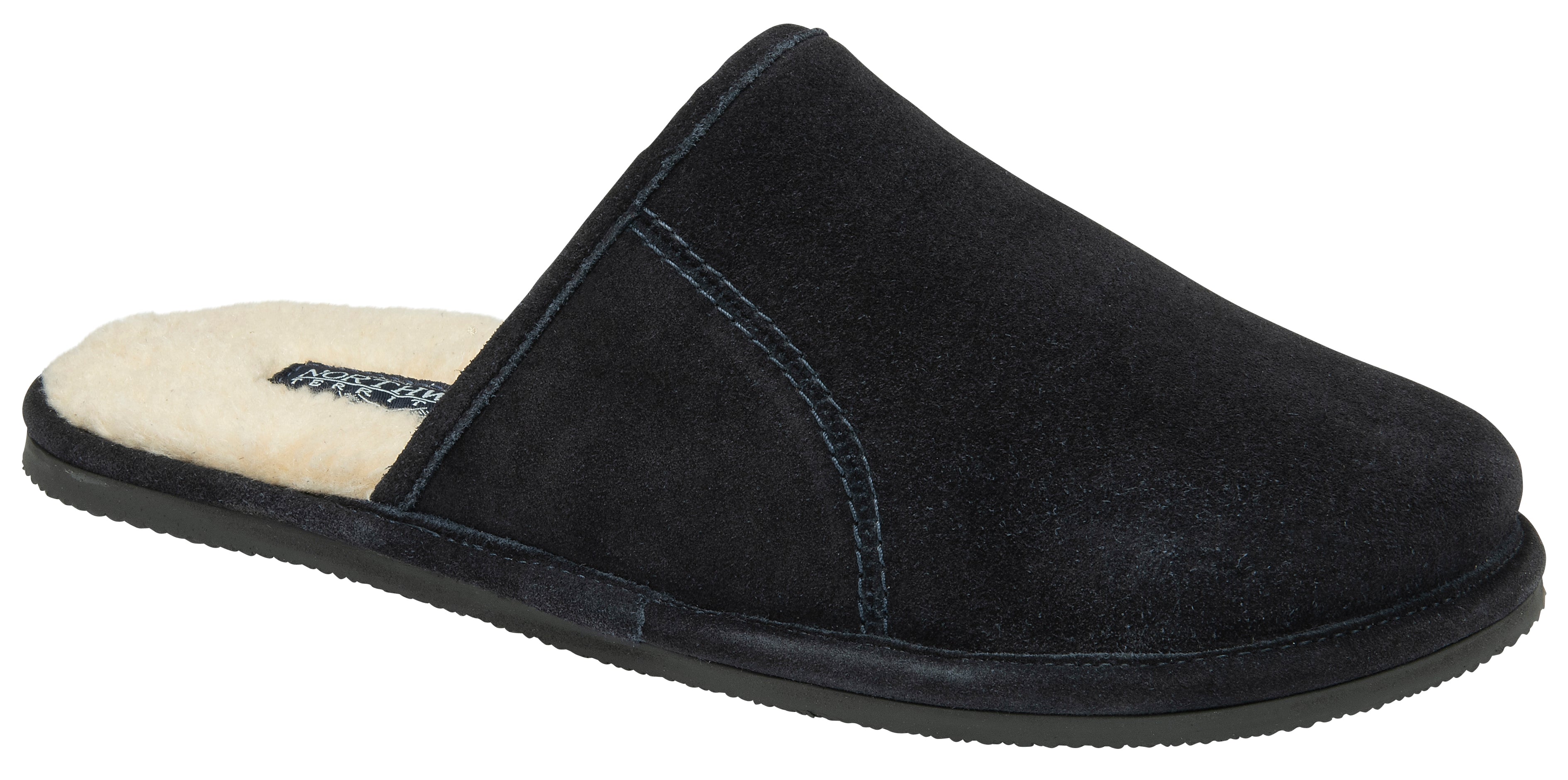 EDWARD Men's Suede Leather Fleece Slide Slippers - Navy