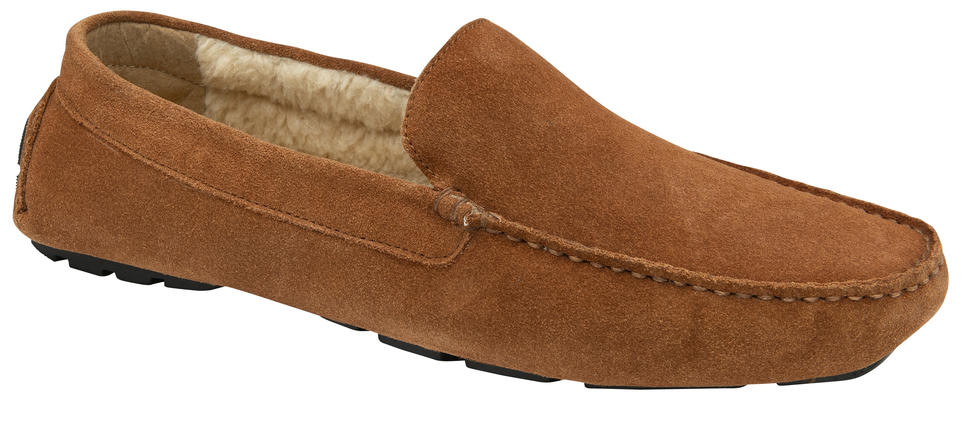 LAWRENCE Men's Suede Leather Fleece Loafer Slippers - Tan