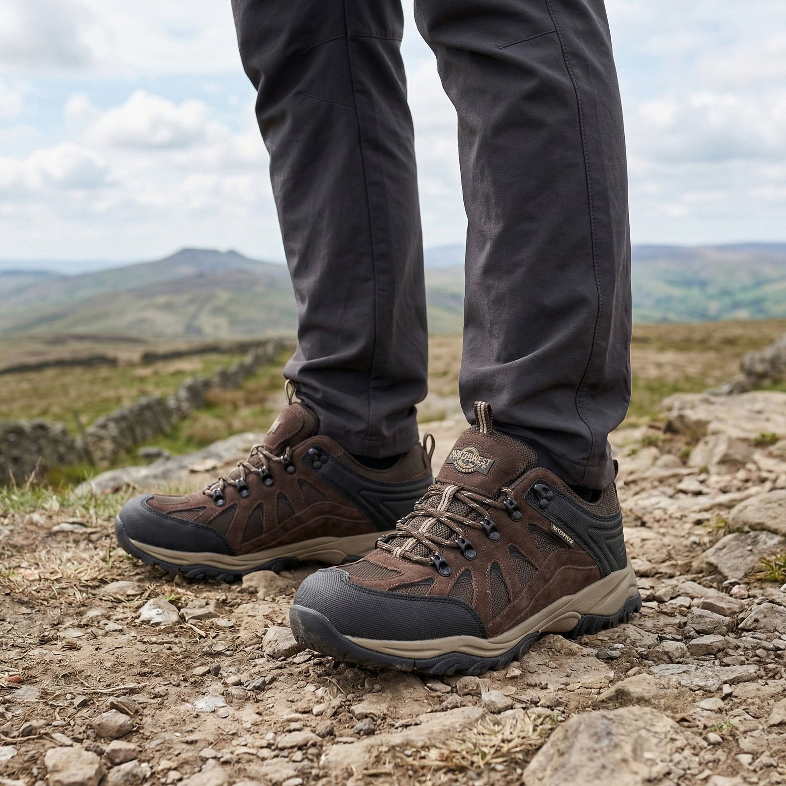 STEEN Men's Suede Leather Waterproof Walking Shoes - Brown lifestyle