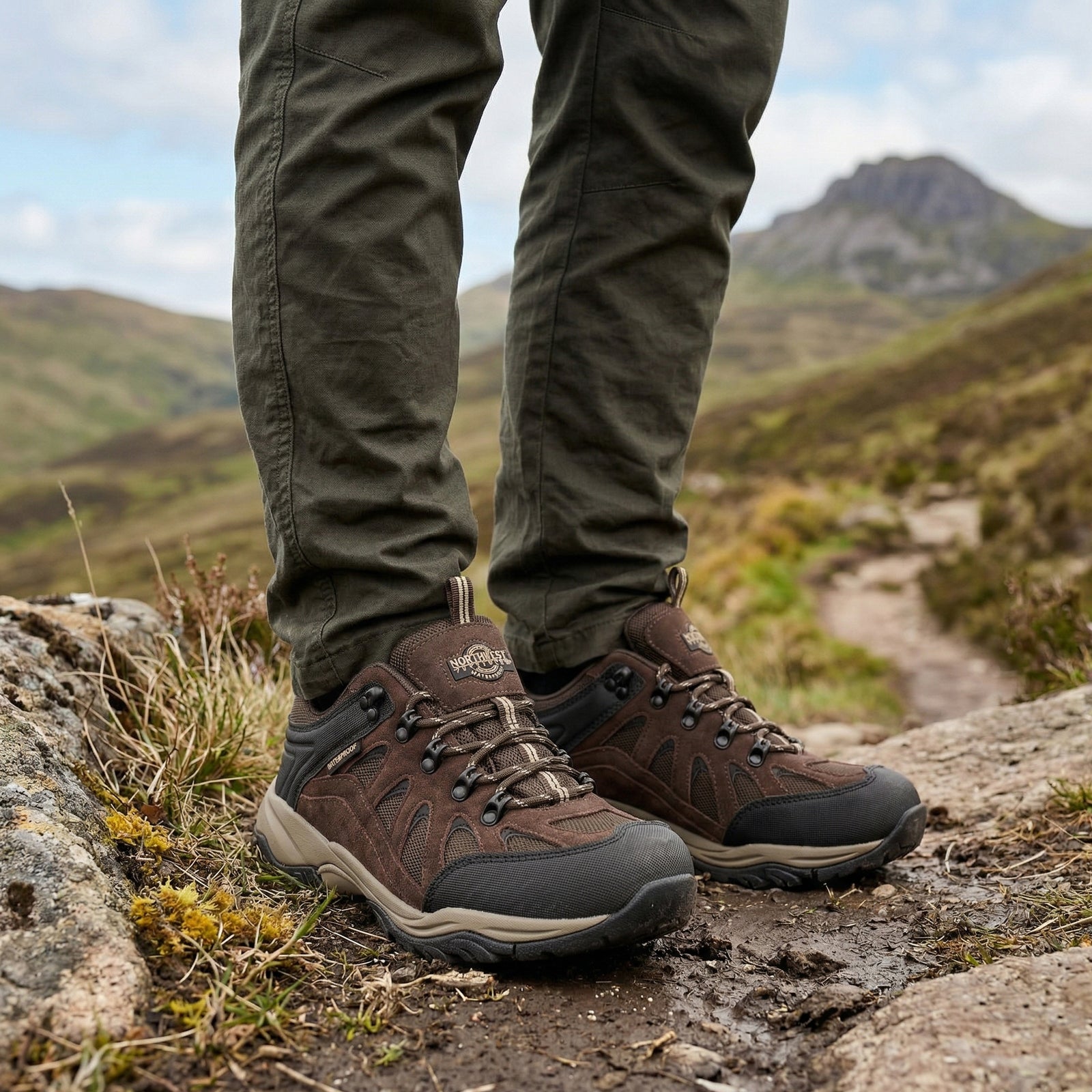 STEEN Men's Suede Leather Waterproof Walking Shoes - Brown lifestyle