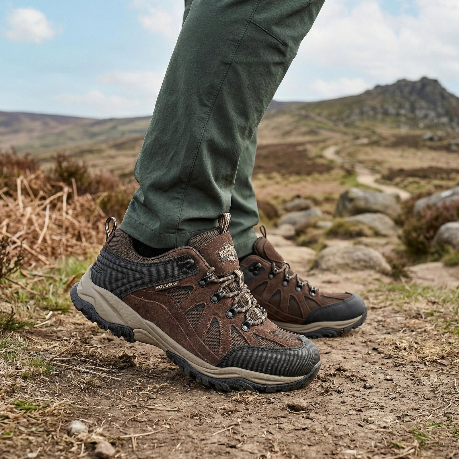 STEEN Men's Suede Leather Waterproof Walking Shoes - Brown lifestyle