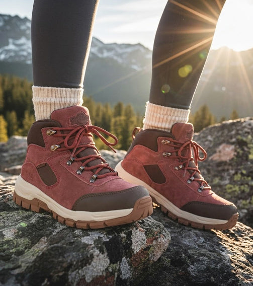 STORM Women's Suede Leather Waterproof Walking Boots - BORDEAUX lifestyle