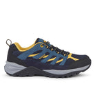 Side profile of RANGER Navy men's suede leather waterproof walking shoes highlighting premium suede leather, waterproof construction and lightweight outdoor design.