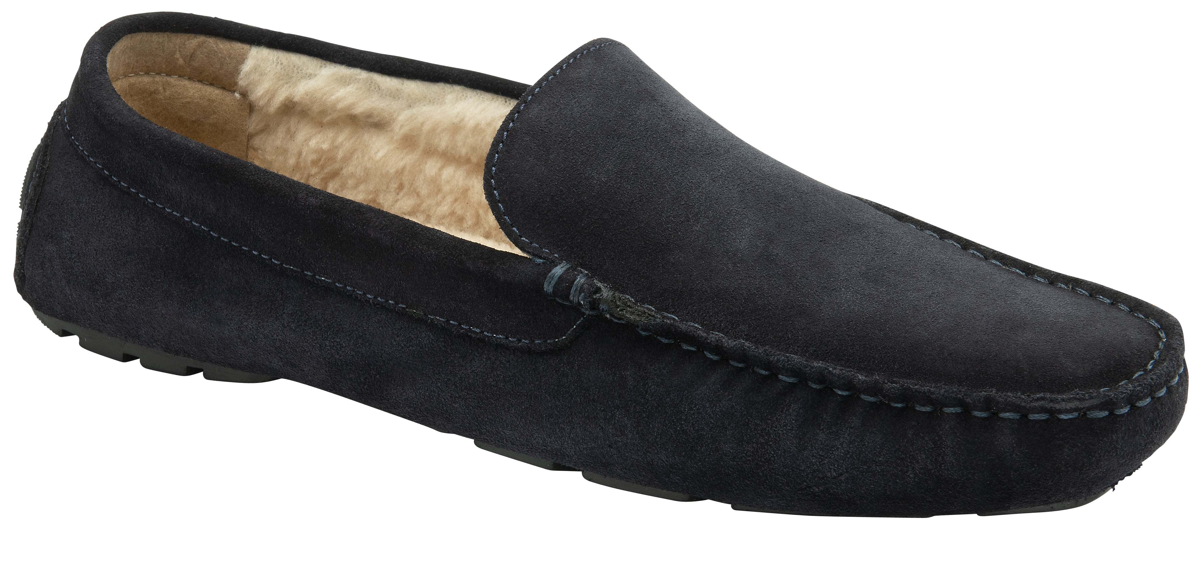 LAWRENCE Men's Suede Leather Fleece Loafer Slippers - Navy