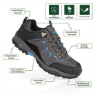 Angled view of Steen men's grey waterproof walking shoes featuring suede leather upper and supportive outdoor sole.