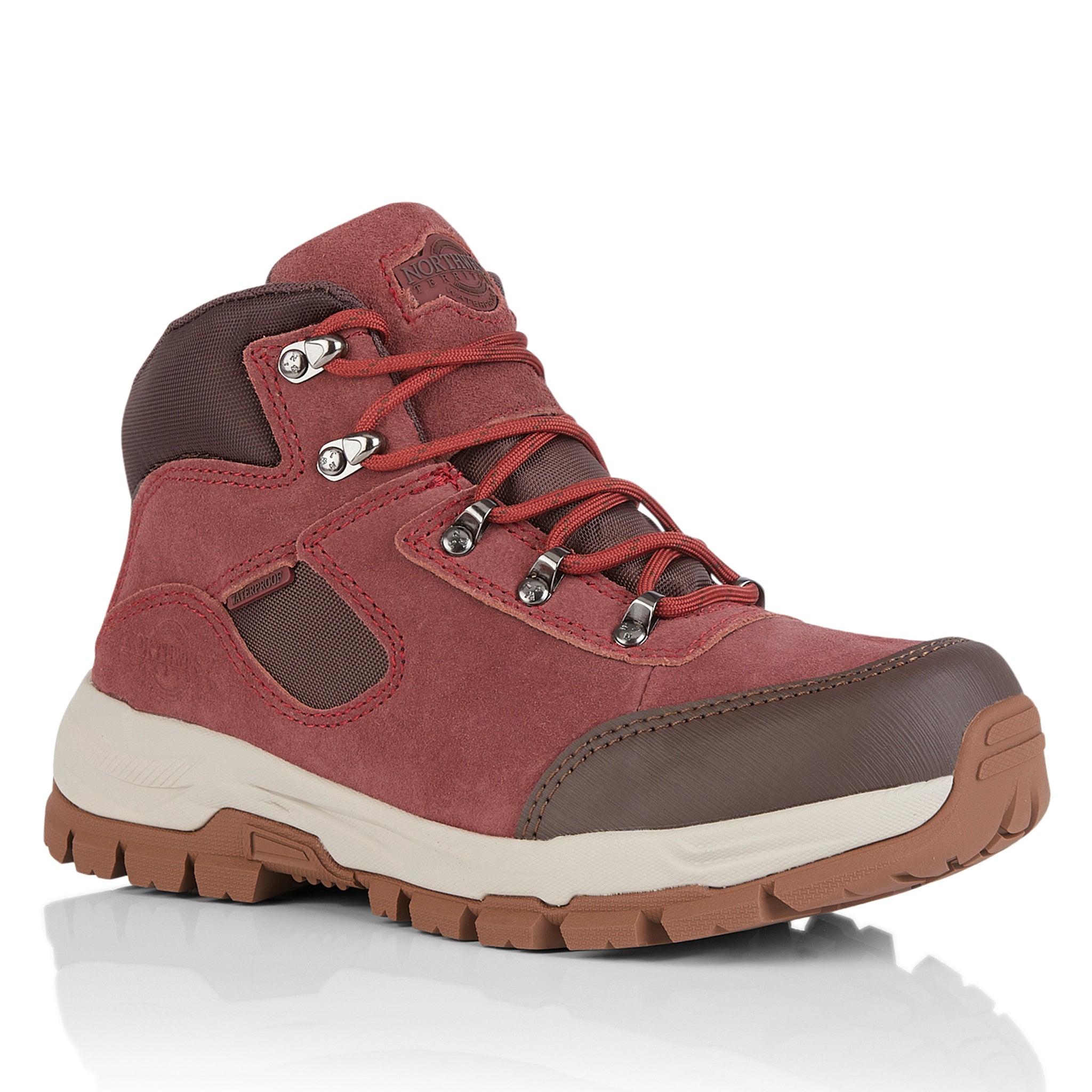 Storm Women's Waterproof Walking Boots in Bordeaux for hiking, countryside walks and everyday outdoor adventures