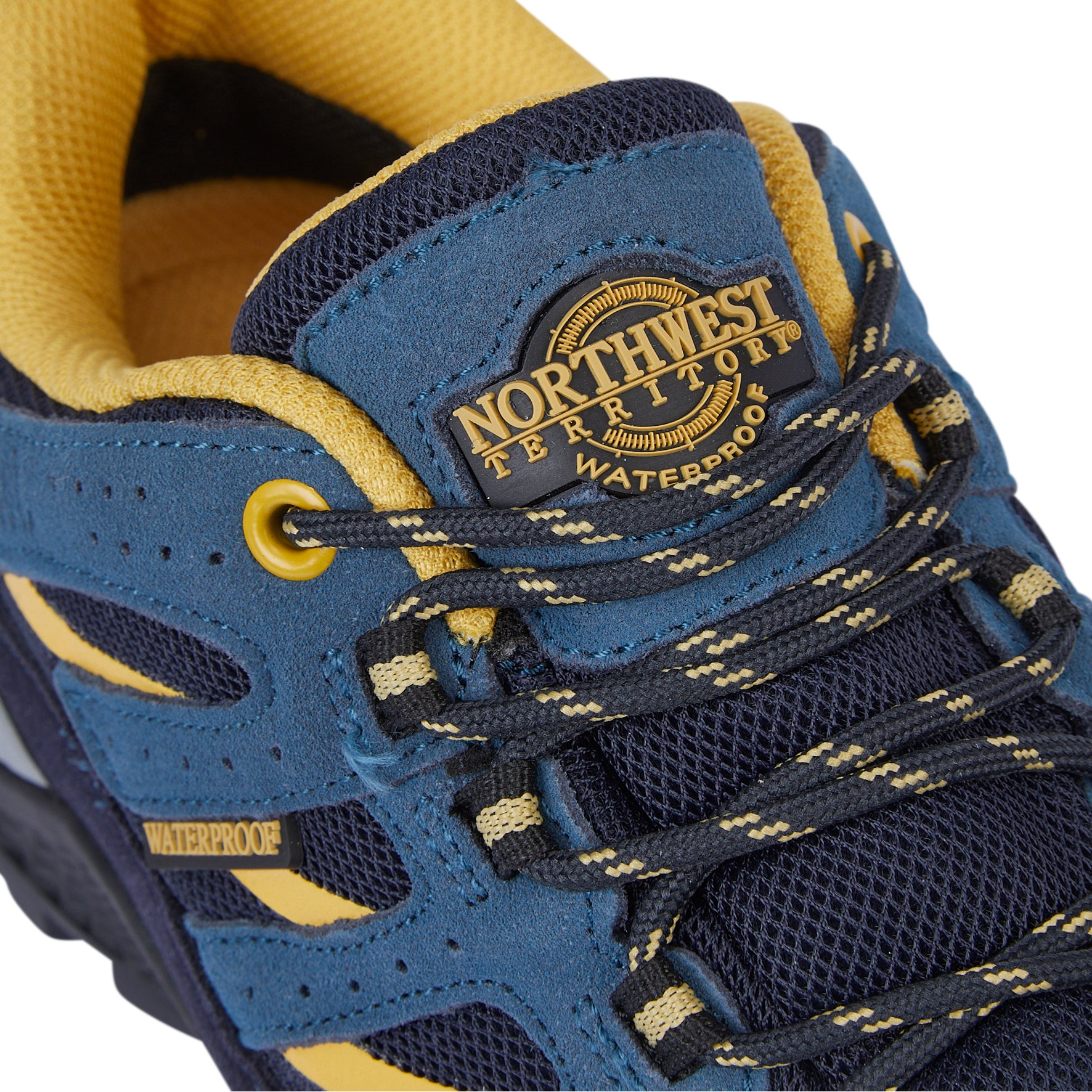 RANGER Navy men's suede leather waterproof walking shoes with a stabilising strap, arch support and reinforced toe wrap for confident outdoor performance.