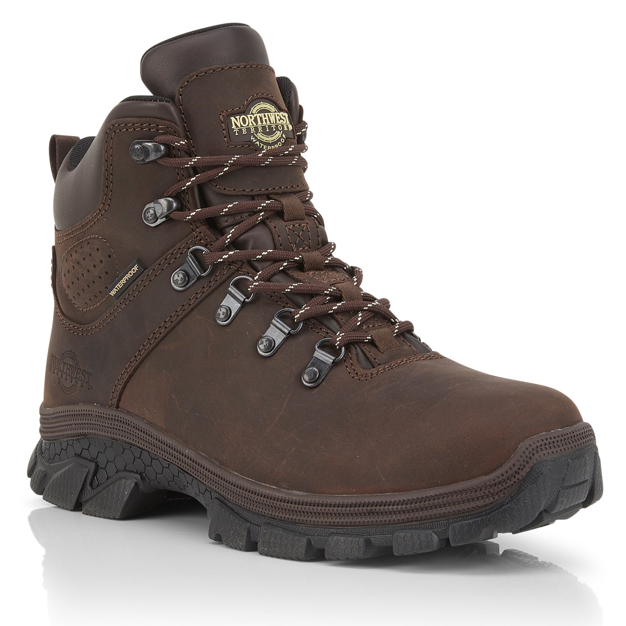 TESLIN Men's Leather Waterproof Hiking Boots - Waxy Brown