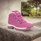 Lifestyle image of Trek hot pink shoes