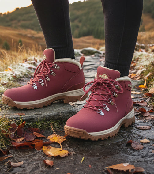 TREK Women's Leather Waterproof Walking Boots - Red lifestyle
