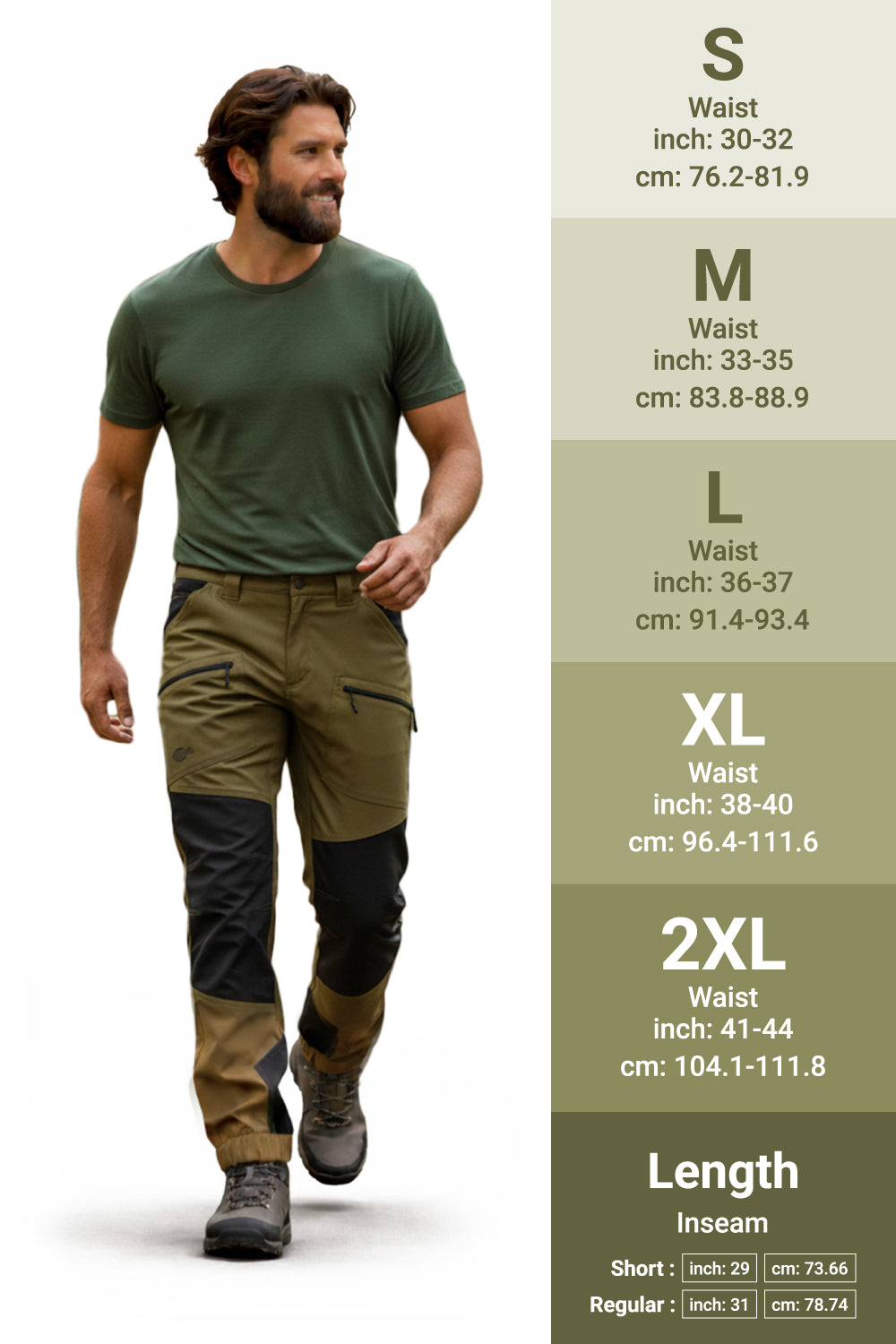 RIDGELINE Men's Trekking Trouser - Green/Black Size Guide