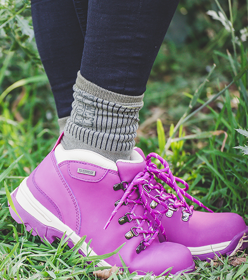 TREK Women's Leather Waterproof Walking Boots - Purple lifestyle