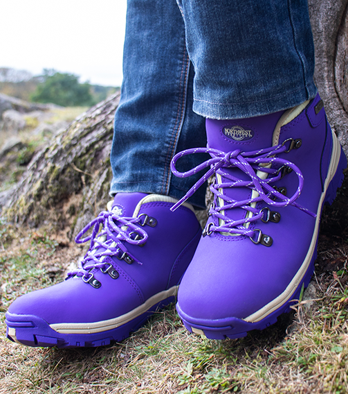 TREK Women's Leather Waterproof Walking Boots - Purple lifestyle