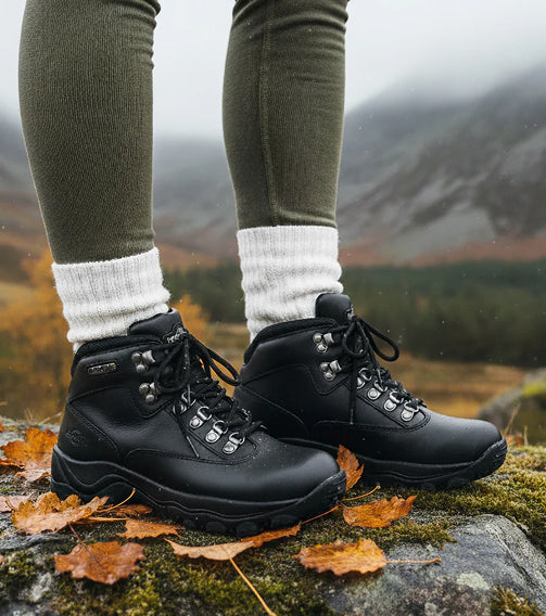 PEAK Women's Leather Waterproof Walking Boots - Black lifestyle