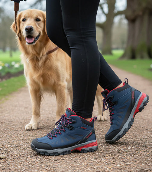KEELE-HI Women's Waterproof Walking Boots - Navy/Red lifestyle